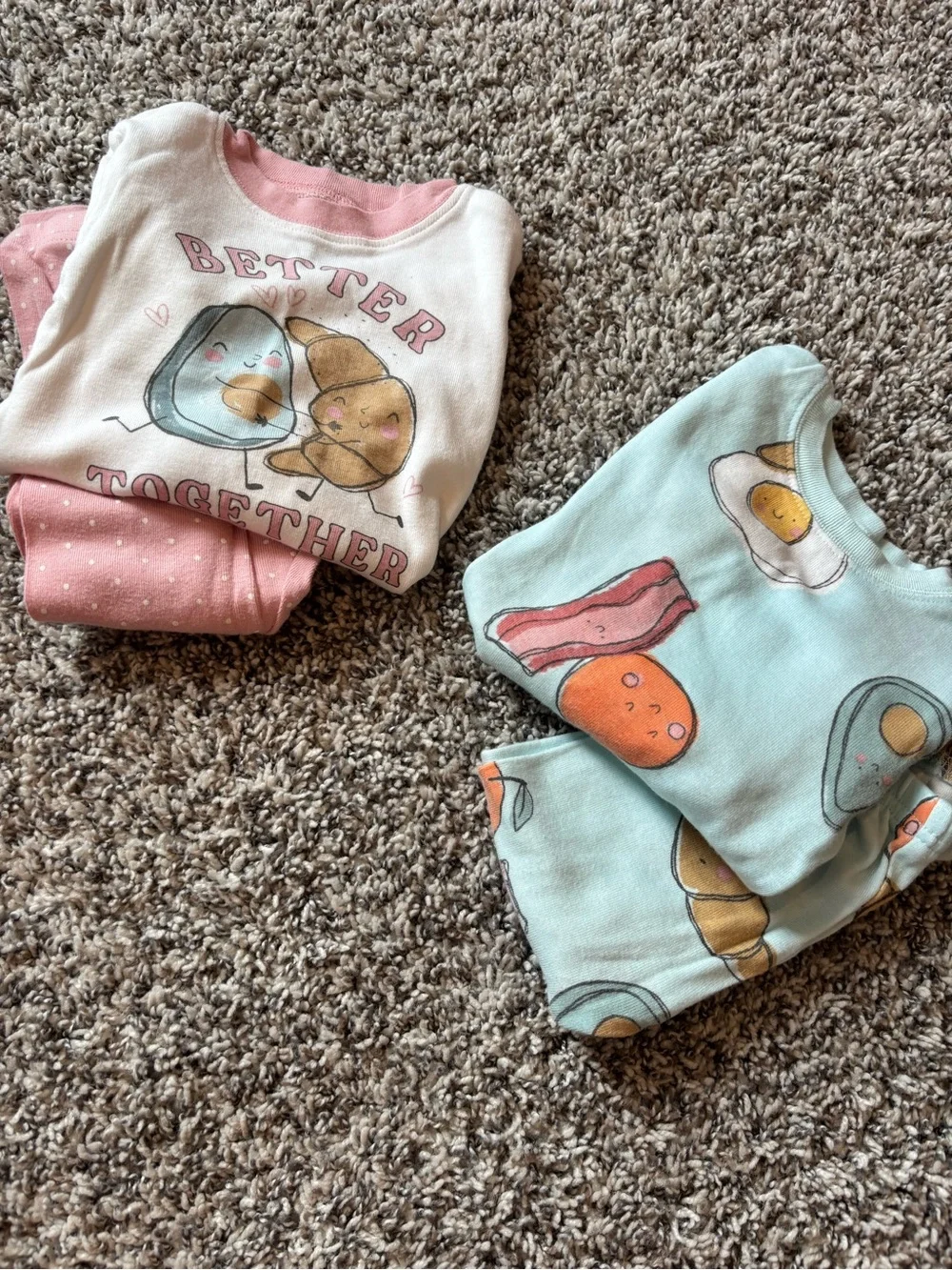 Carter's Pink & Light Blue Kids Breakfast 2-Piece Pajama Sets